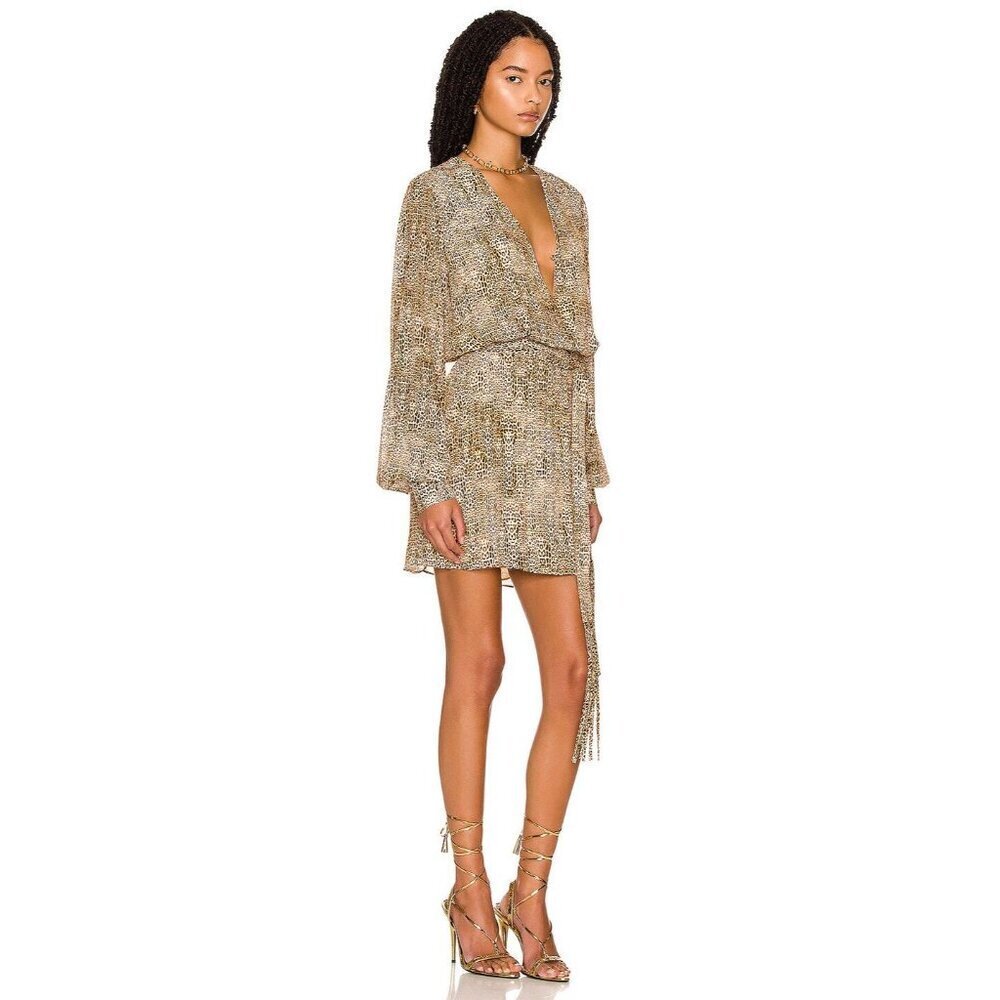 Alexis Dula Dress in Animal Print XSmall New Womens Faux Wrap Mini - Picture 13 of 16